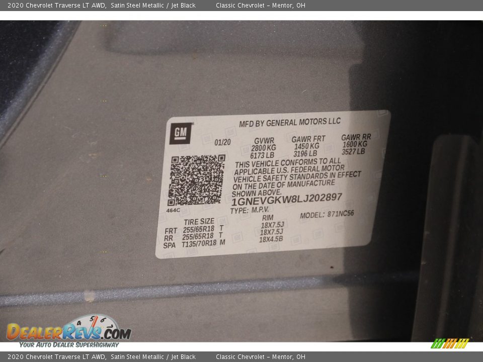 2020 Chevrolet Traverse LT AWD Satin Steel Metallic / Jet Black Photo #24