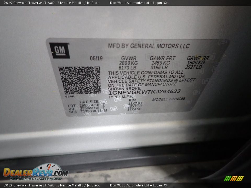 2019 Chevrolet Traverse LT AWD Silver Ice Metallic / Jet Black Photo #35
