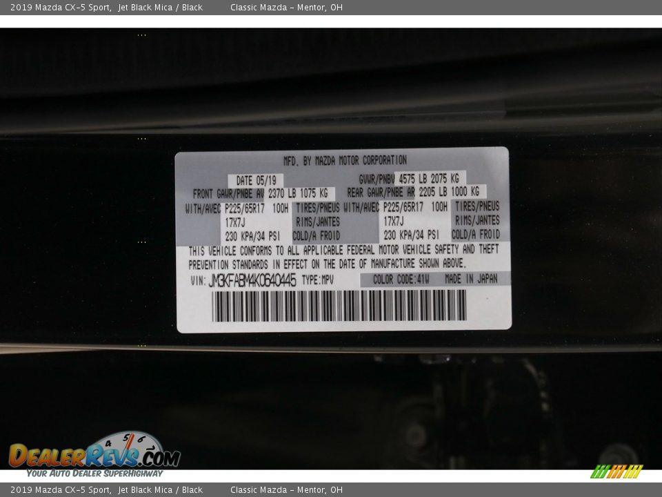 2019 Mazda CX-5 Sport Jet Black Mica / Black Photo #20