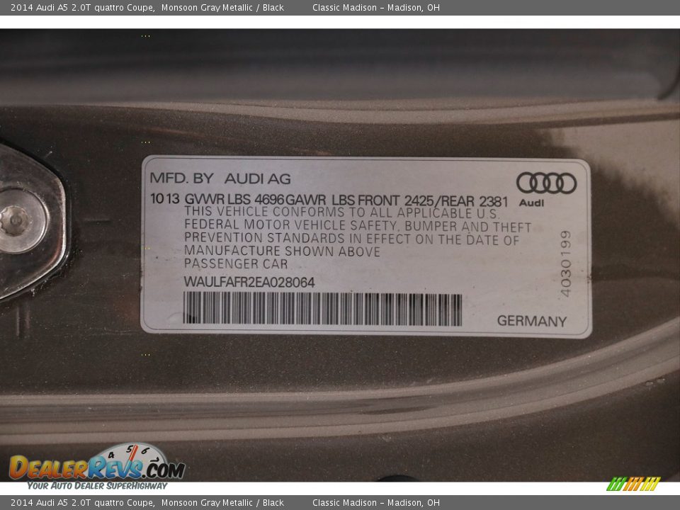 2014 Audi A5 2.0T quattro Coupe Monsoon Gray Metallic / Black Photo #20