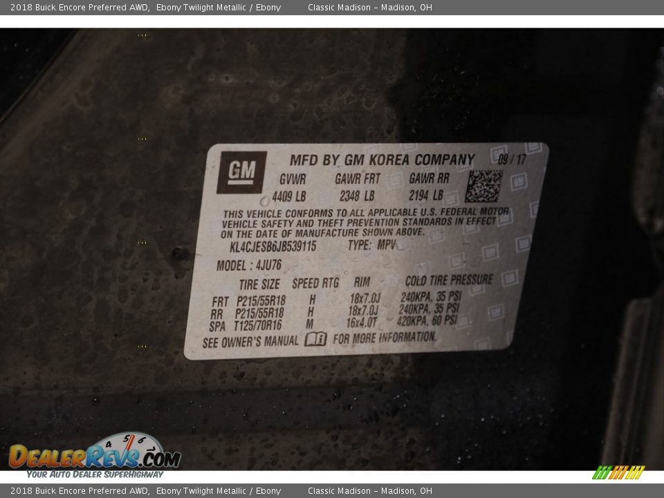 2018 Buick Encore Preferred AWD Ebony Twilight Metallic / Ebony Photo #22