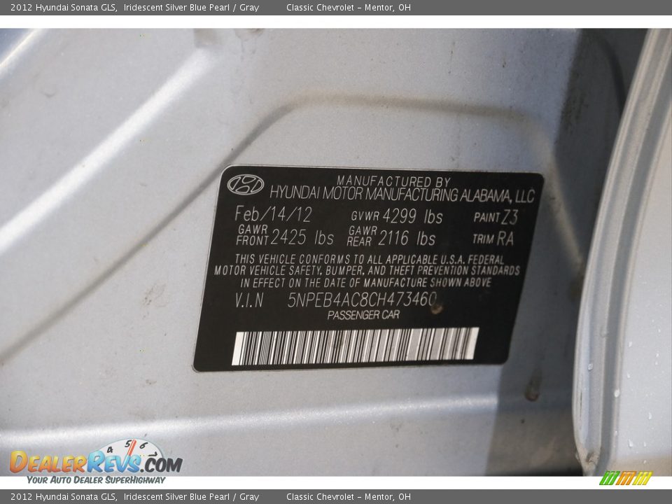 2012 Hyundai Sonata GLS Iridescent Silver Blue Pearl / Gray Photo #18