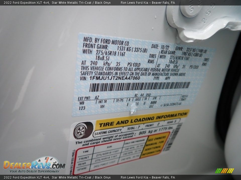 2022 Ford Expedition XLT 4x4 Star White Metallic Tri-Coat / Black Onyx Photo #20