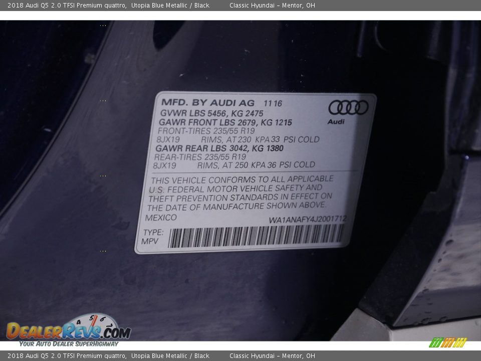 2018 Audi Q5 2.0 TFSI Premium quattro Utopia Blue Metallic / Black Photo #24