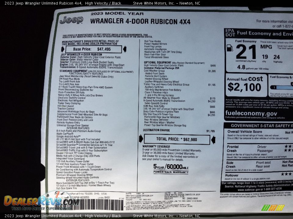2023 Jeep Wrangler Unlimited Rubicon 4x4 Window Sticker Photo #32