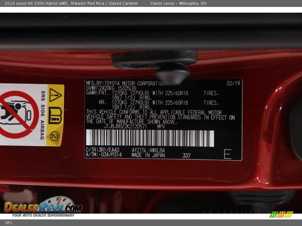 Lexus Color Code 3R1 Matador Red Mica