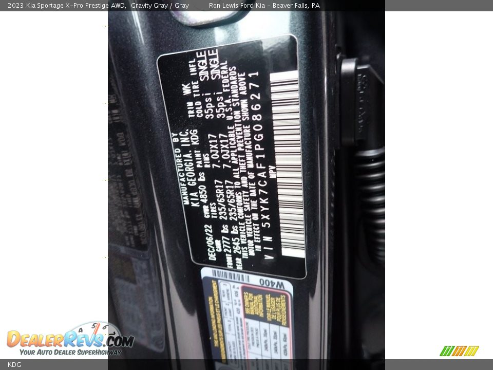 Kia Color Code KDG Gravity Gray