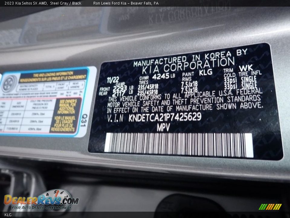 Kia Color Code KLG Steel Gray