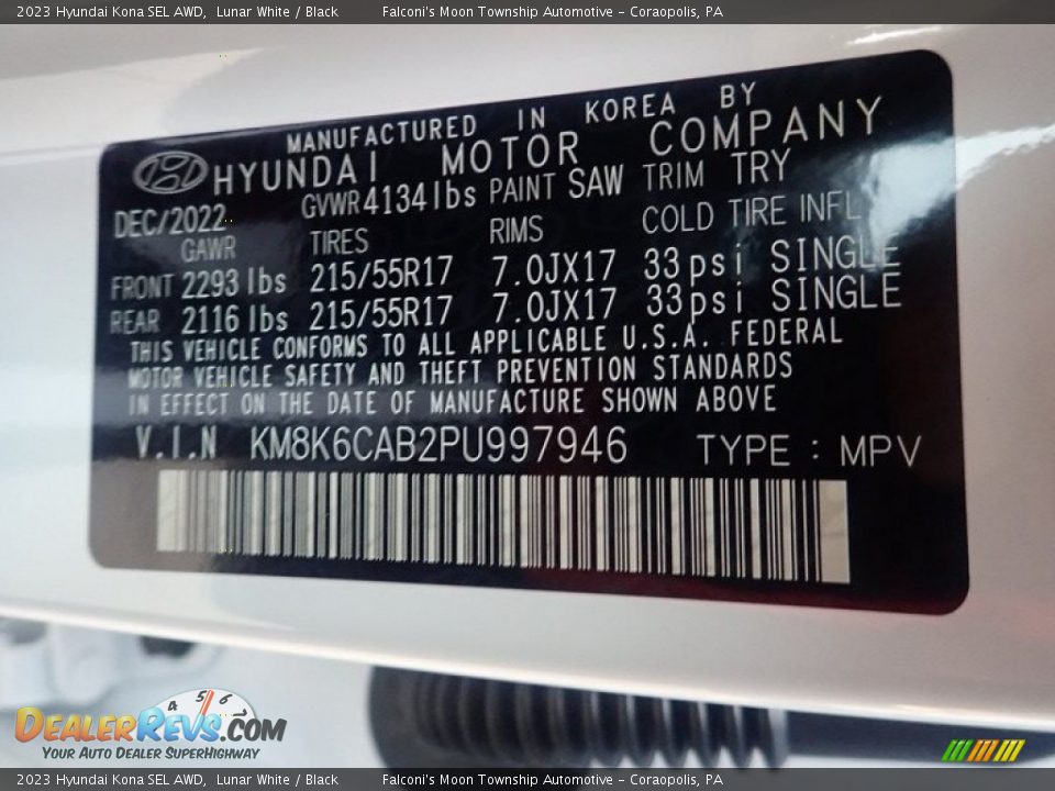 2023 Hyundai Kona SEL AWD Lunar White / Black Photo #18