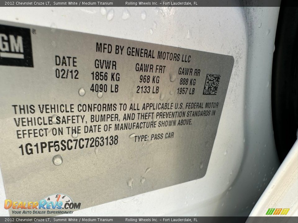 2012 Chevrolet Cruze LT Summit White / Medium Titanium Photo #19