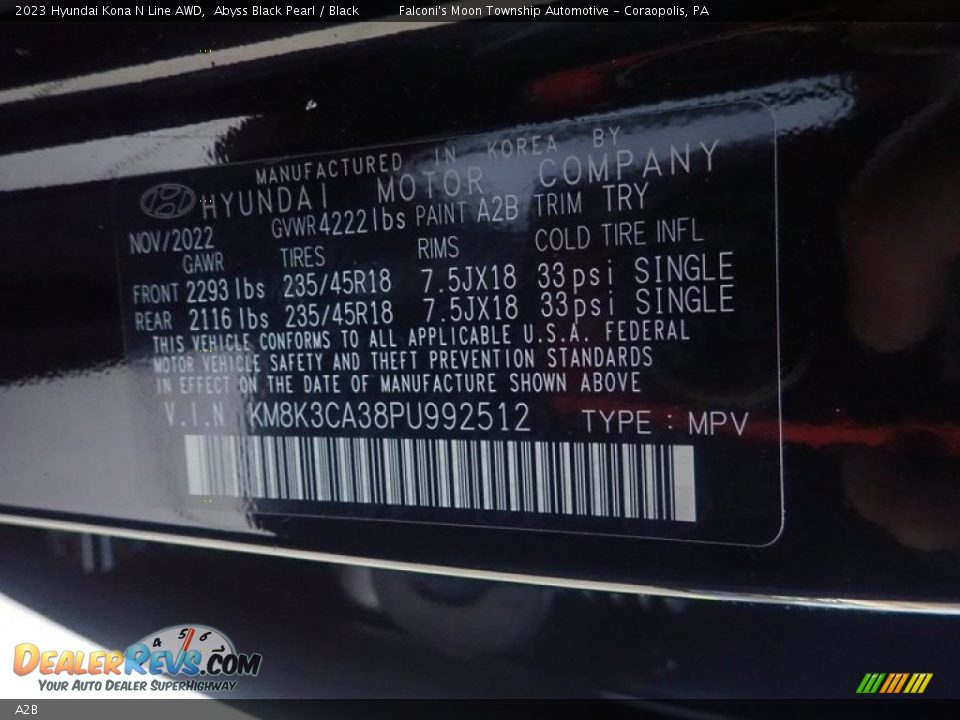 Hyundai Color Code A2B Abyss Black Pearl