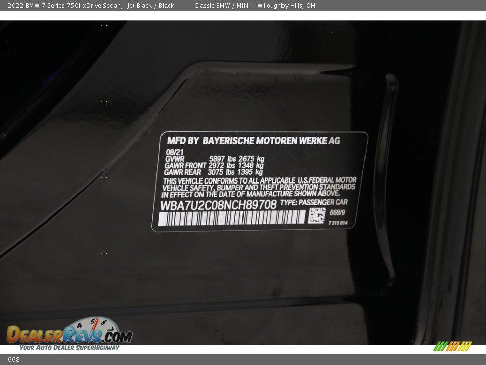 BMW Color Code 668 Jet Black