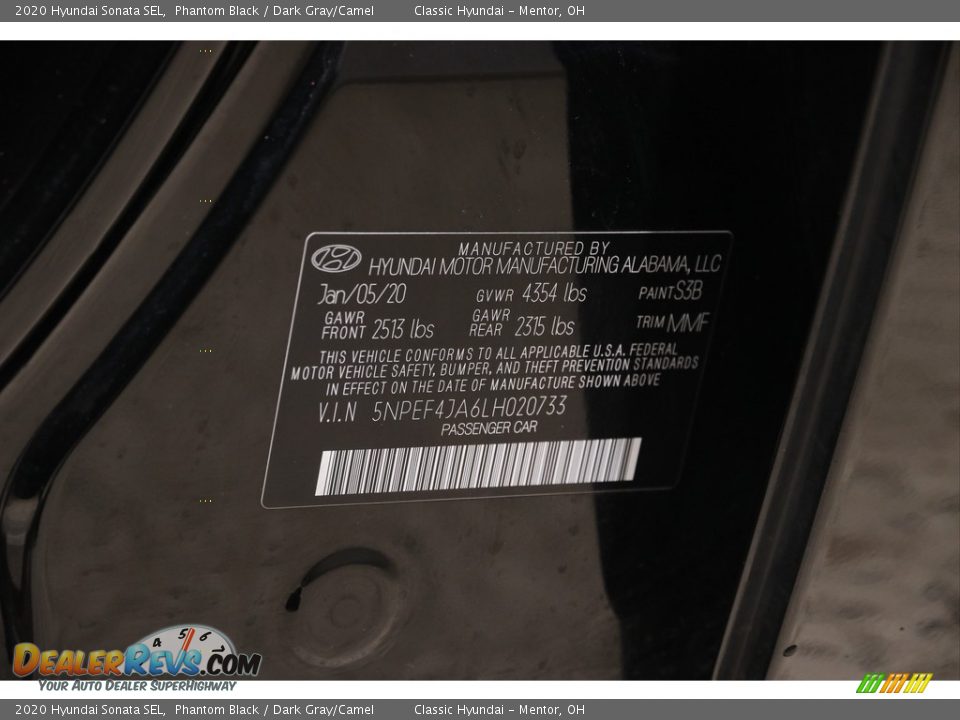 2020 Hyundai Sonata SEL Phantom Black / Dark Gray/Camel Photo #22