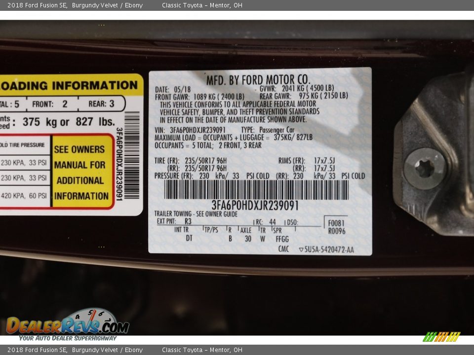 2018 Ford Fusion SE Burgundy Velvet / Ebony Photo #23