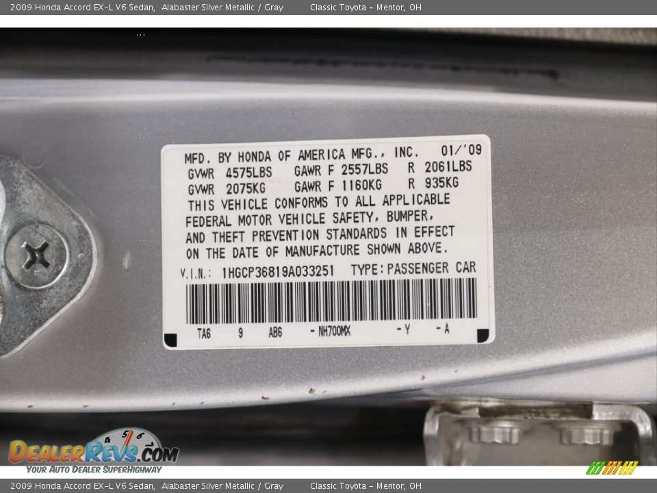 2009 Honda Accord EX-L V6 Sedan Alabaster Silver Metallic / Gray Photo #21