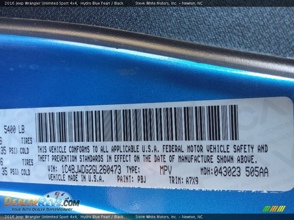 2016 Jeep Wrangler Unlimited Sport 4x4 Hydro Blue Pearl / Black Photo #26