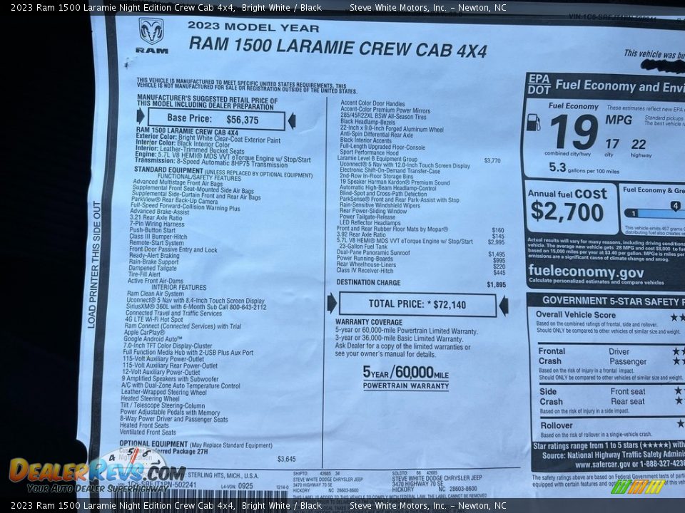 2023 Ram 1500 Laramie Night Edition Crew Cab 4x4 Window Sticker Photo #35