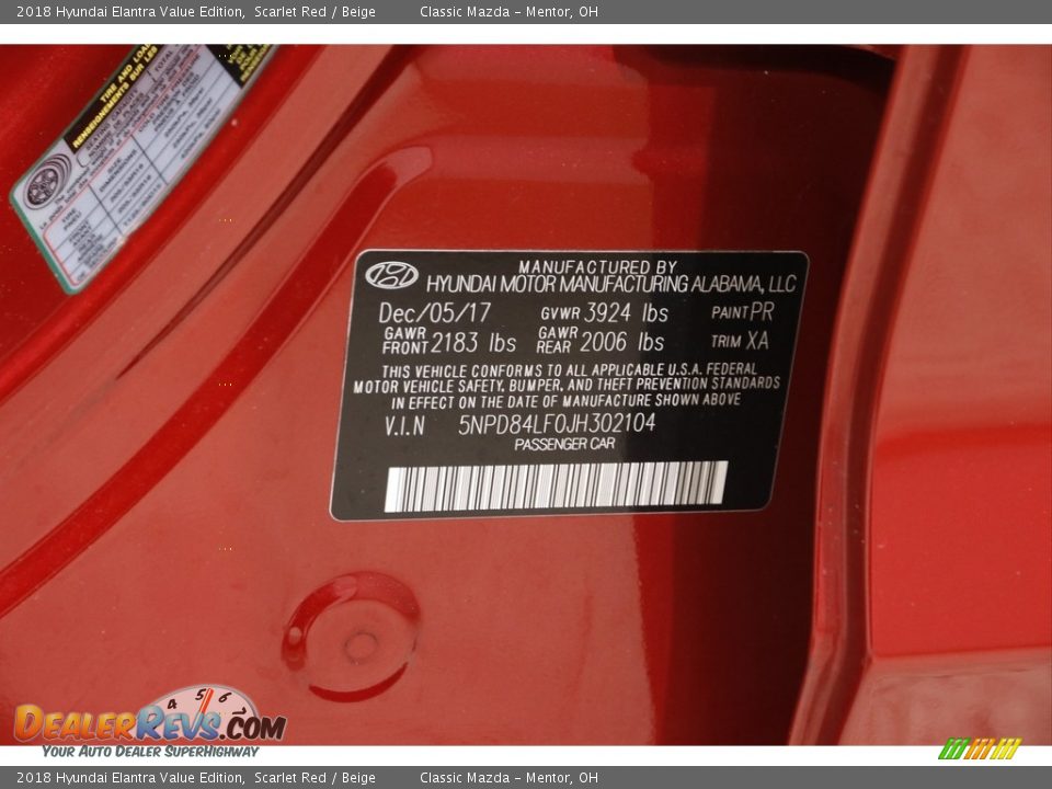 2018 Hyundai Elantra Value Edition Scarlet Red / Beige Photo #20