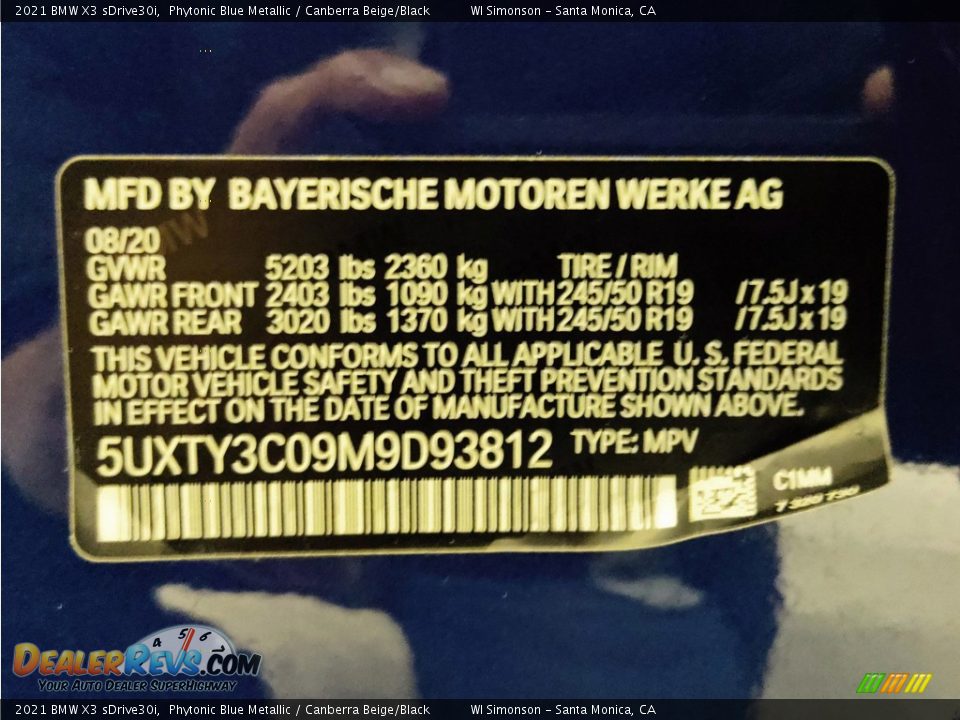 2021 BMW X3 sDrive30i Phytonic Blue Metallic / Canberra Beige/Black Photo #36