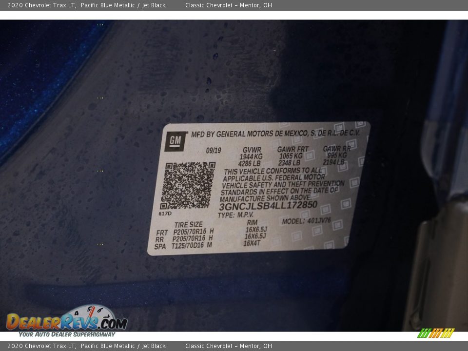 2020 Chevrolet Trax LT Pacific Blue Metallic / Jet Black Photo #20