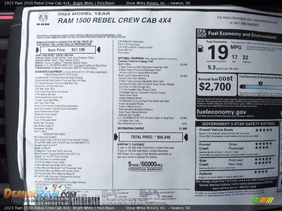 2023 Ram 1500 Rebel Crew Cab 4x4 Window Sticker Photo #30