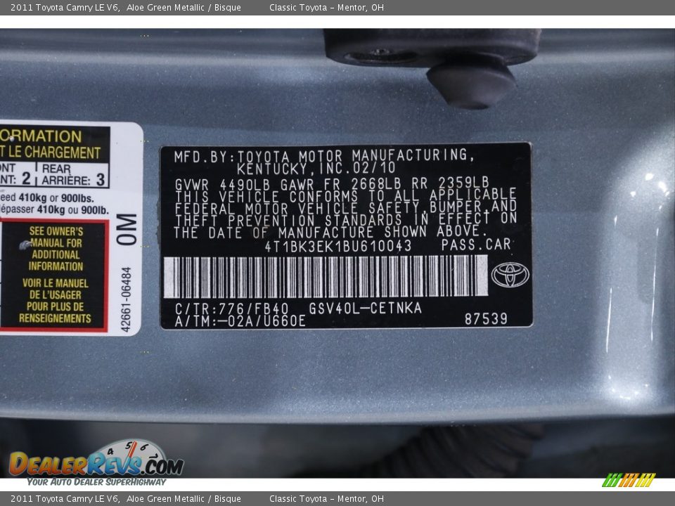 2011 Toyota Camry LE V6 Aloe Green Metallic / Bisque Photo #20