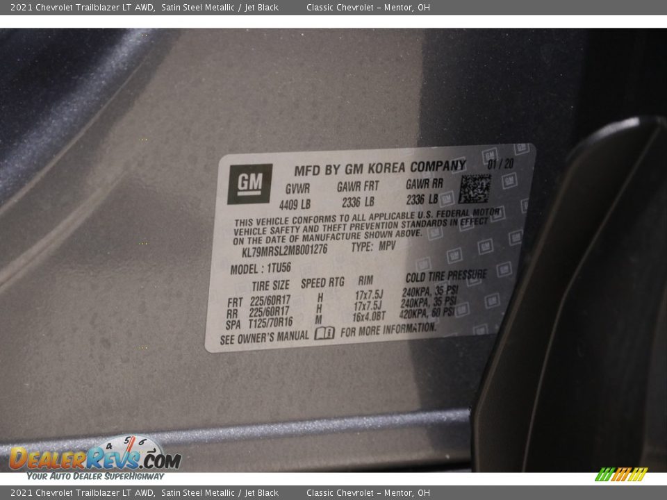 2021 Chevrolet Trailblazer LT AWD Satin Steel Metallic / Jet Black Photo #24