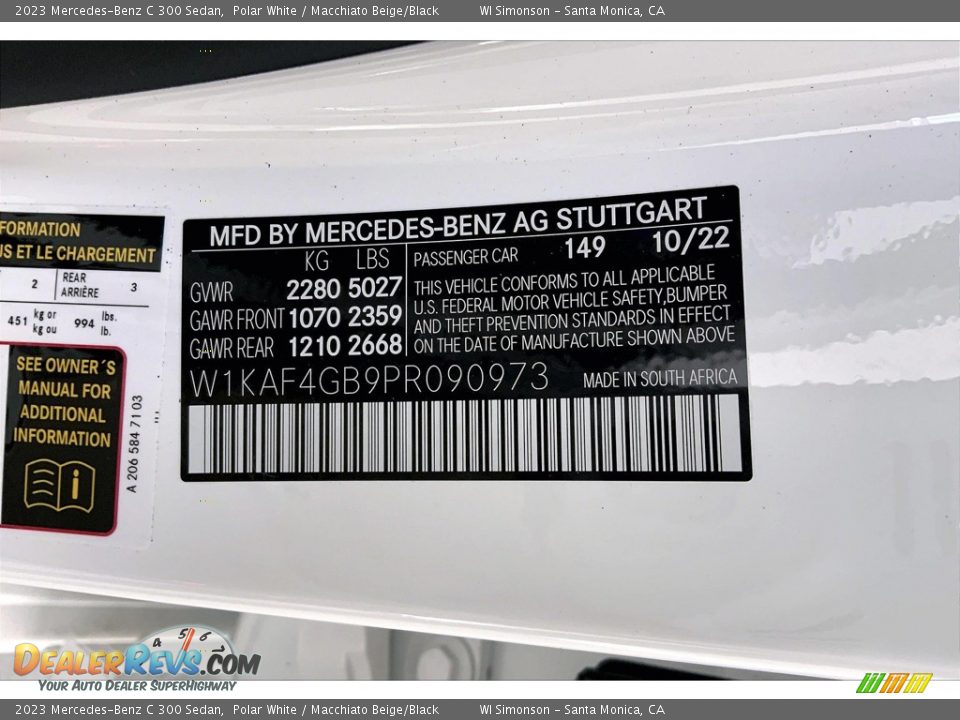 2023 Mercedes-Benz C 300 Sedan Polar White / Macchiato Beige/Black Photo #11