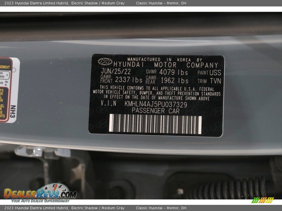 2023 Hyundai Elantra Limited Hybrid Electric Shadow / Medium Gray Photo #25