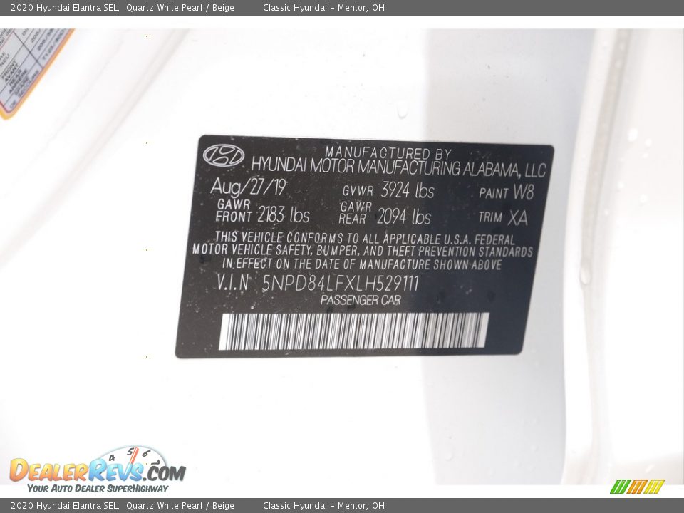 2020 Hyundai Elantra SEL Quartz White Pearl / Beige Photo #20