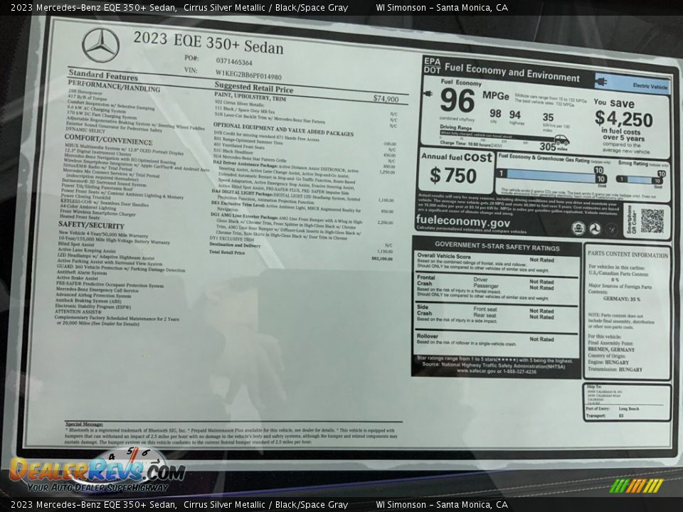 2023 Mercedes-Benz EQE 350+ Sedan Window Sticker Photo #18