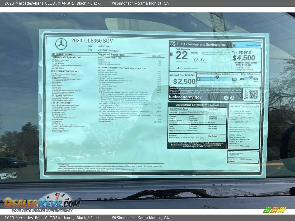 2023 Mercedes-Benz GLE 350 4Matic Window Sticker Photo #7