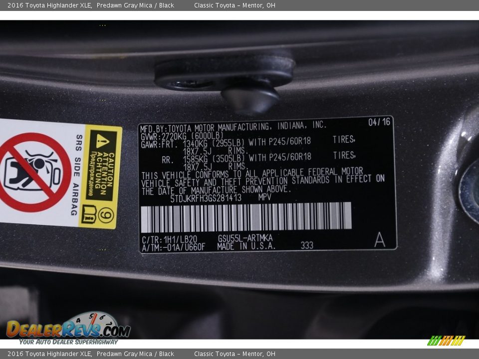 2016 Toyota Highlander XLE Predawn Gray Mica / Black Photo #24