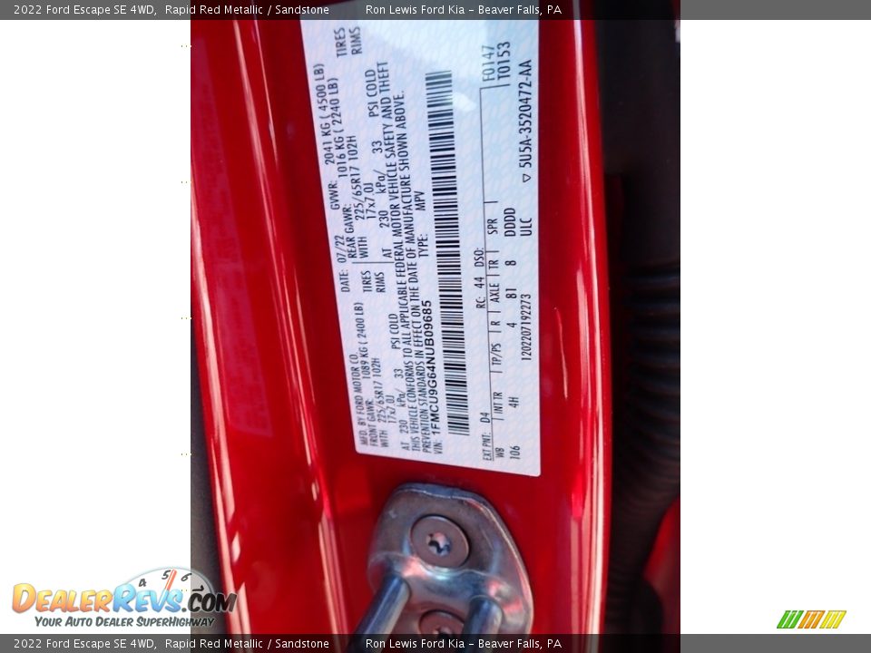 2022 Ford Escape SE 4WD Rapid Red Metallic / Sandstone Photo #20