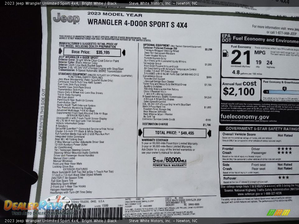 2023 Jeep Wrangler Unlimited Sport 4x4 Window Sticker Photo #25