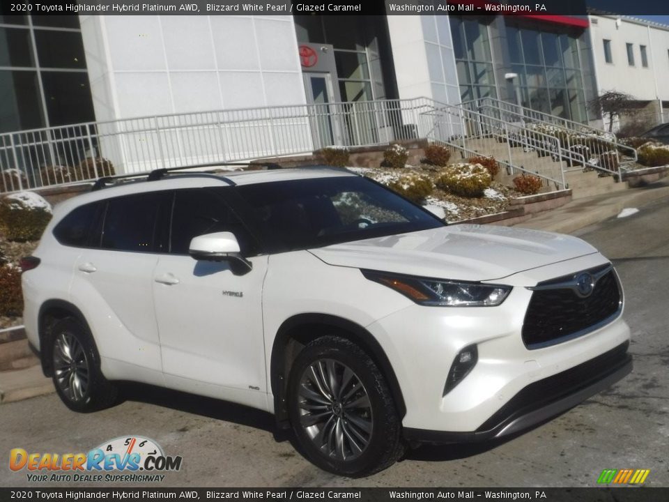 2020 Toyota Highlander Hybrid Platinum AWD Blizzard White Pearl / Glazed Caramel Photo #1