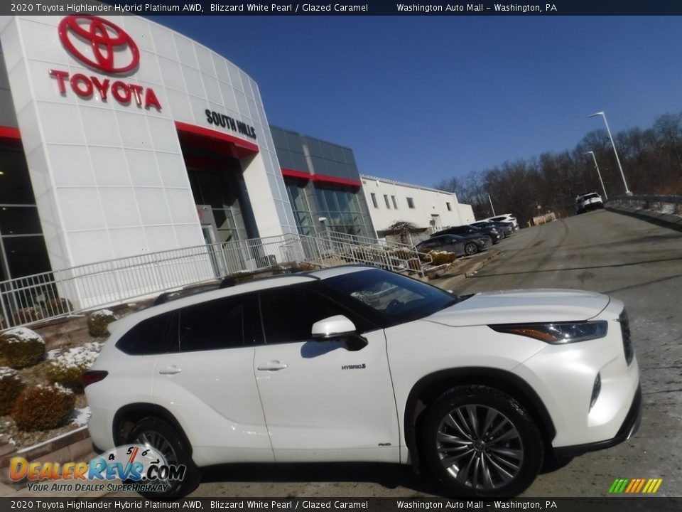 2020 Toyota Highlander Hybrid Platinum AWD Blizzard White Pearl / Glazed Caramel Photo #2