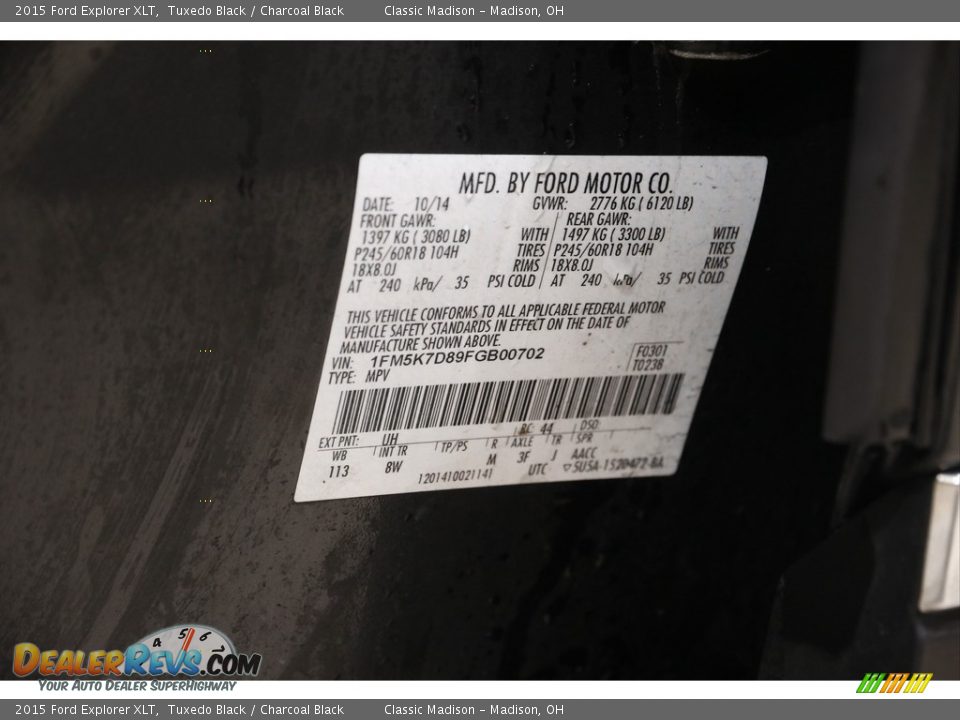 2015 Ford Explorer XLT Tuxedo Black / Charcoal Black Photo #20