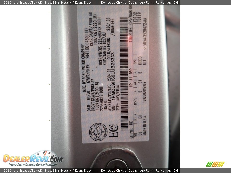 2020 Ford Escape SEL 4WD Ingot Silver Metallic / Ebony Black Photo #33