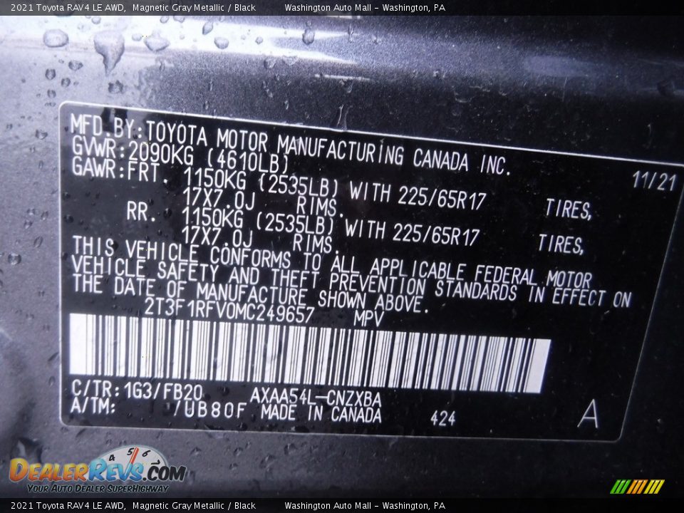 2021 Toyota RAV4 LE AWD Magnetic Gray Metallic / Black Photo #29
