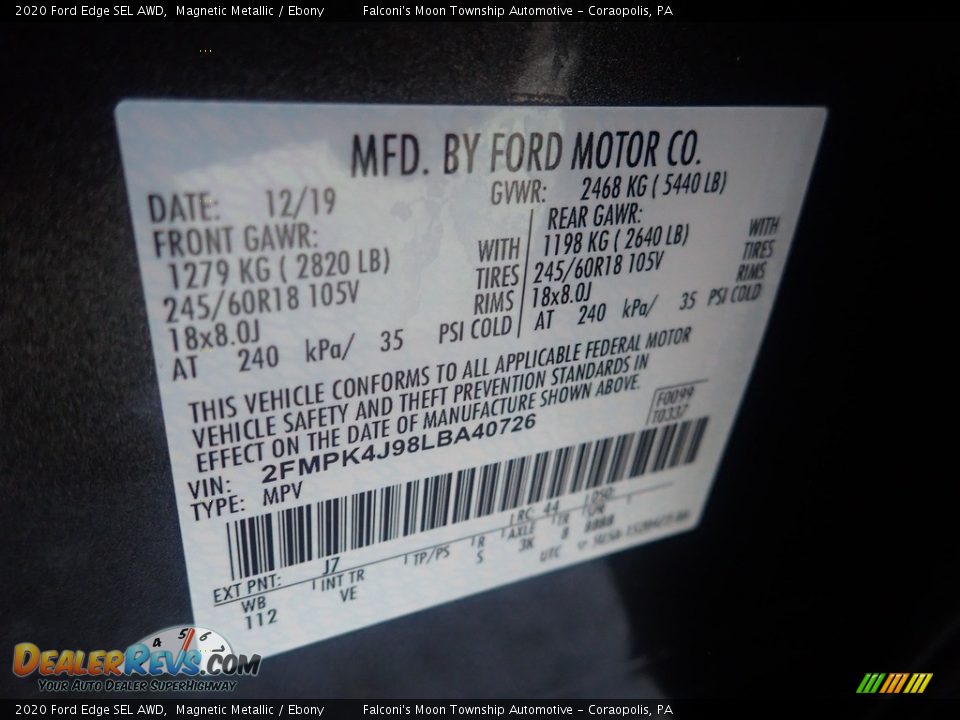 2020 Ford Edge SEL AWD Magnetic Metallic / Ebony Photo #27