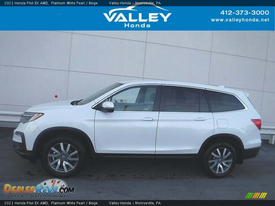 2021 Honda Pilot EX AWD Platinum White Pearl / Beige Photo #2