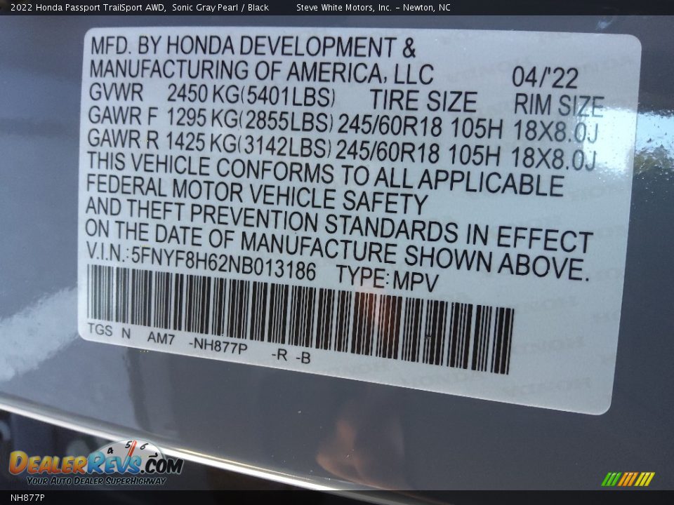 Honda Color Code NH877P Sonic Gray Pearl