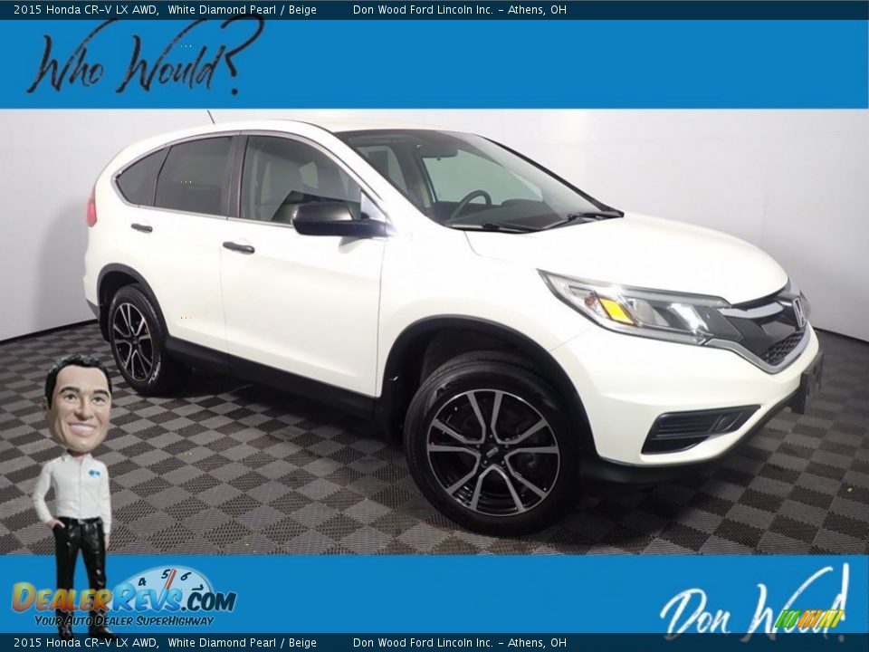2015 Honda CR-V LX AWD White Diamond Pearl / Beige Photo #1