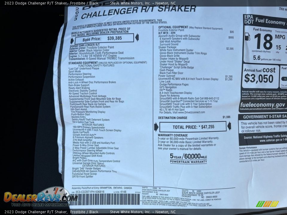 2023 Dodge Challenger R/T Shaker Window Sticker Photo #31