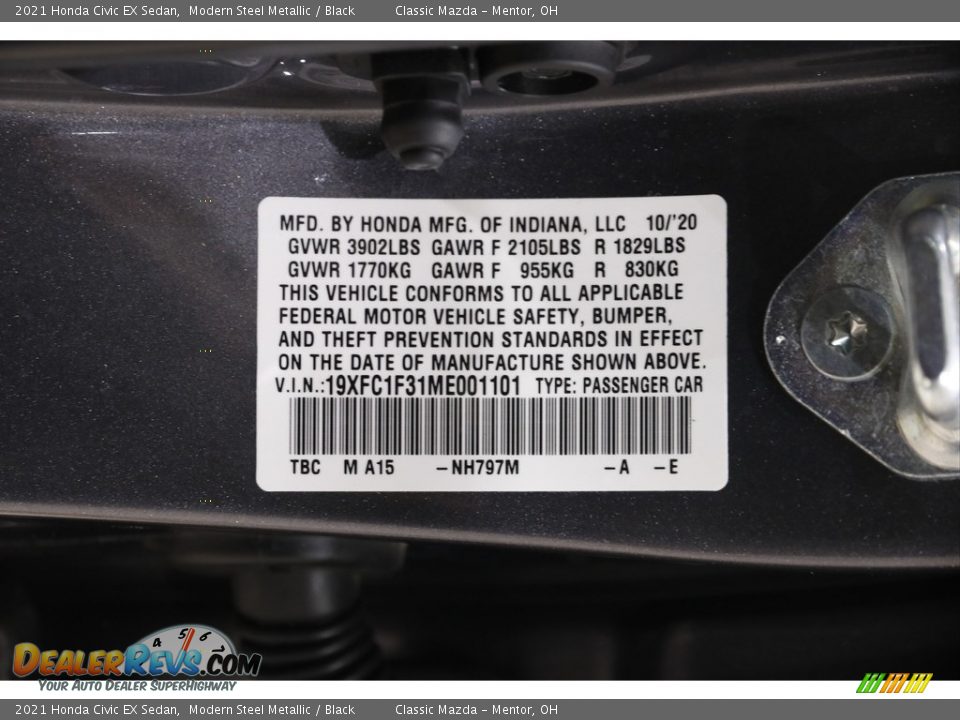2021 Honda Civic EX Sedan Modern Steel Metallic / Black Photo #22