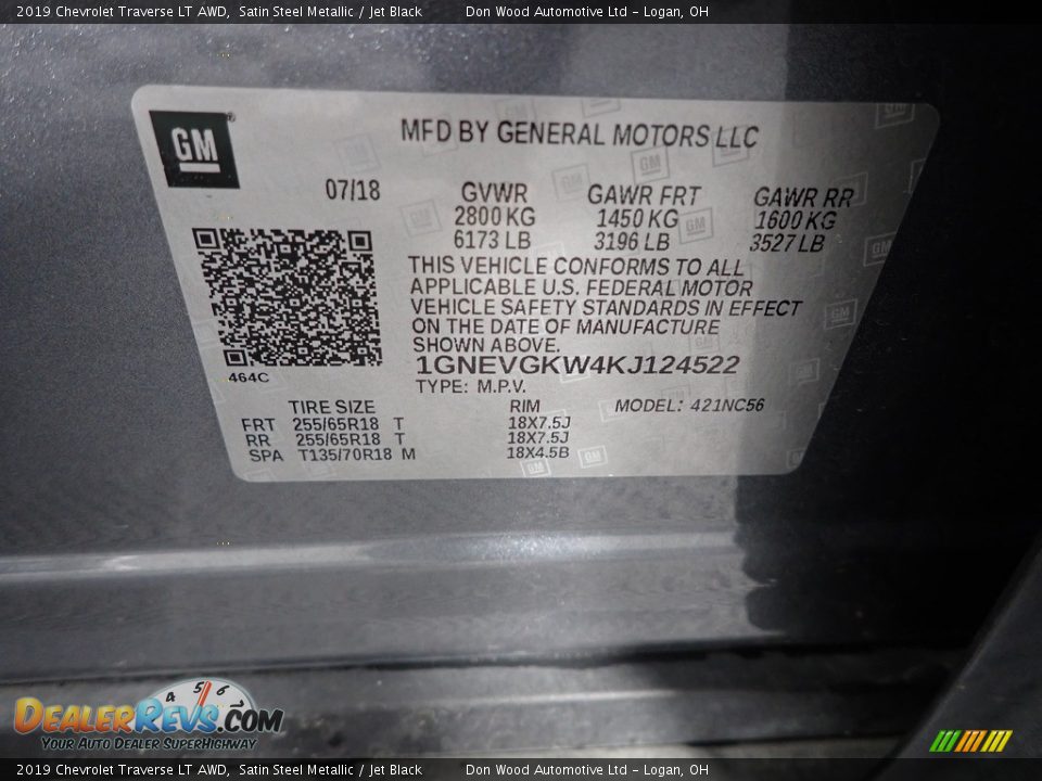 2019 Chevrolet Traverse LT AWD Satin Steel Metallic / Jet Black Photo #34