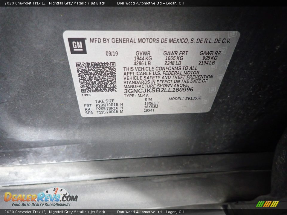 2020 Chevrolet Trax LS Nightfall Gray Metallic / Jet Black Photo #31