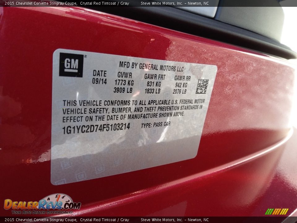 2015 Chevrolet Corvette Stingray Coupe Crystal Red Tintcoat / Gray Photo #32