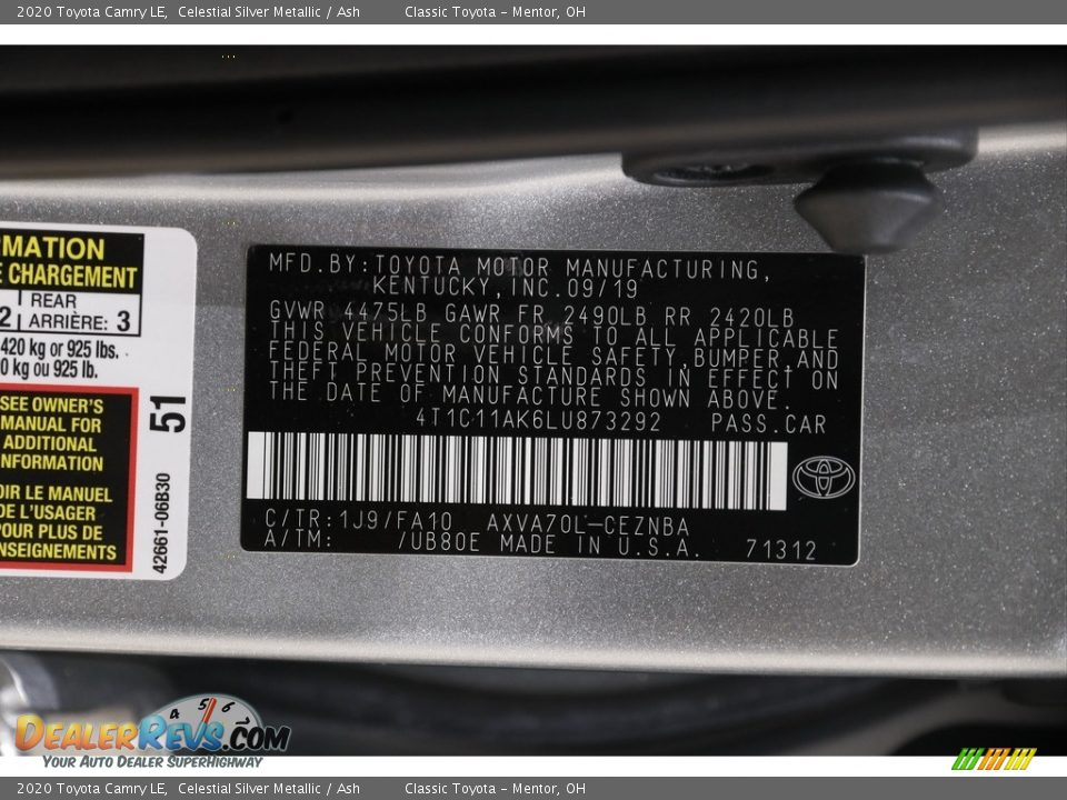 2020 Toyota Camry LE Celestial Silver Metallic / Ash Photo #20